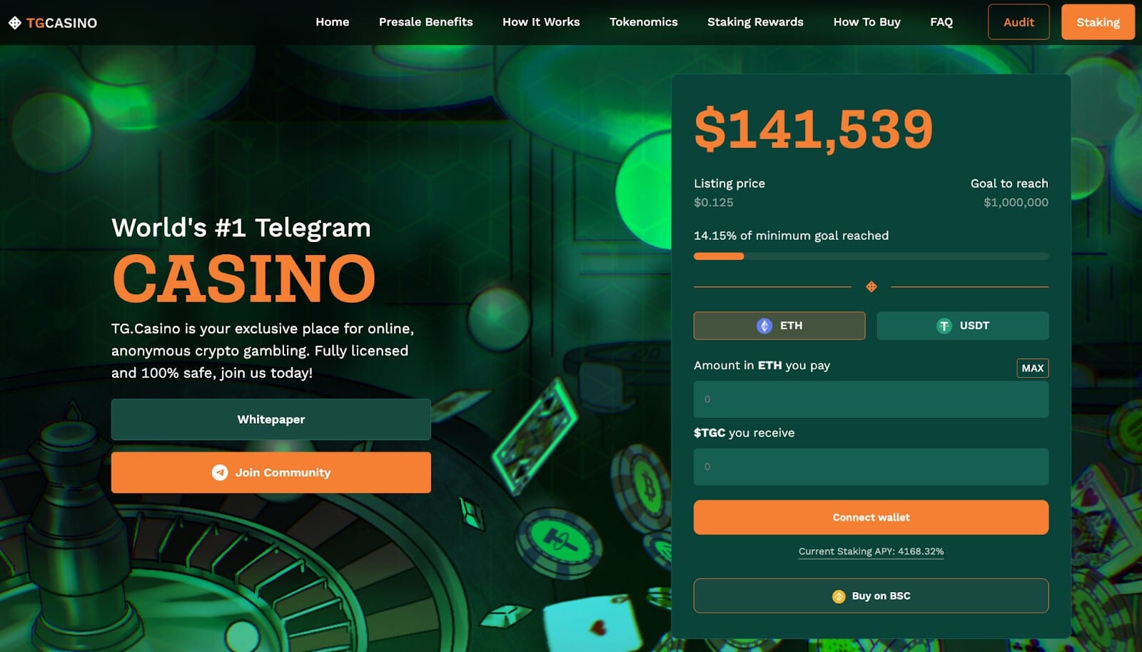 텔레그램으로 즐기는 코인 카지노 TG.Casino 사전 판매 시작 – 몇 분 만에 10만 달러 모금, 4000% APY 제공